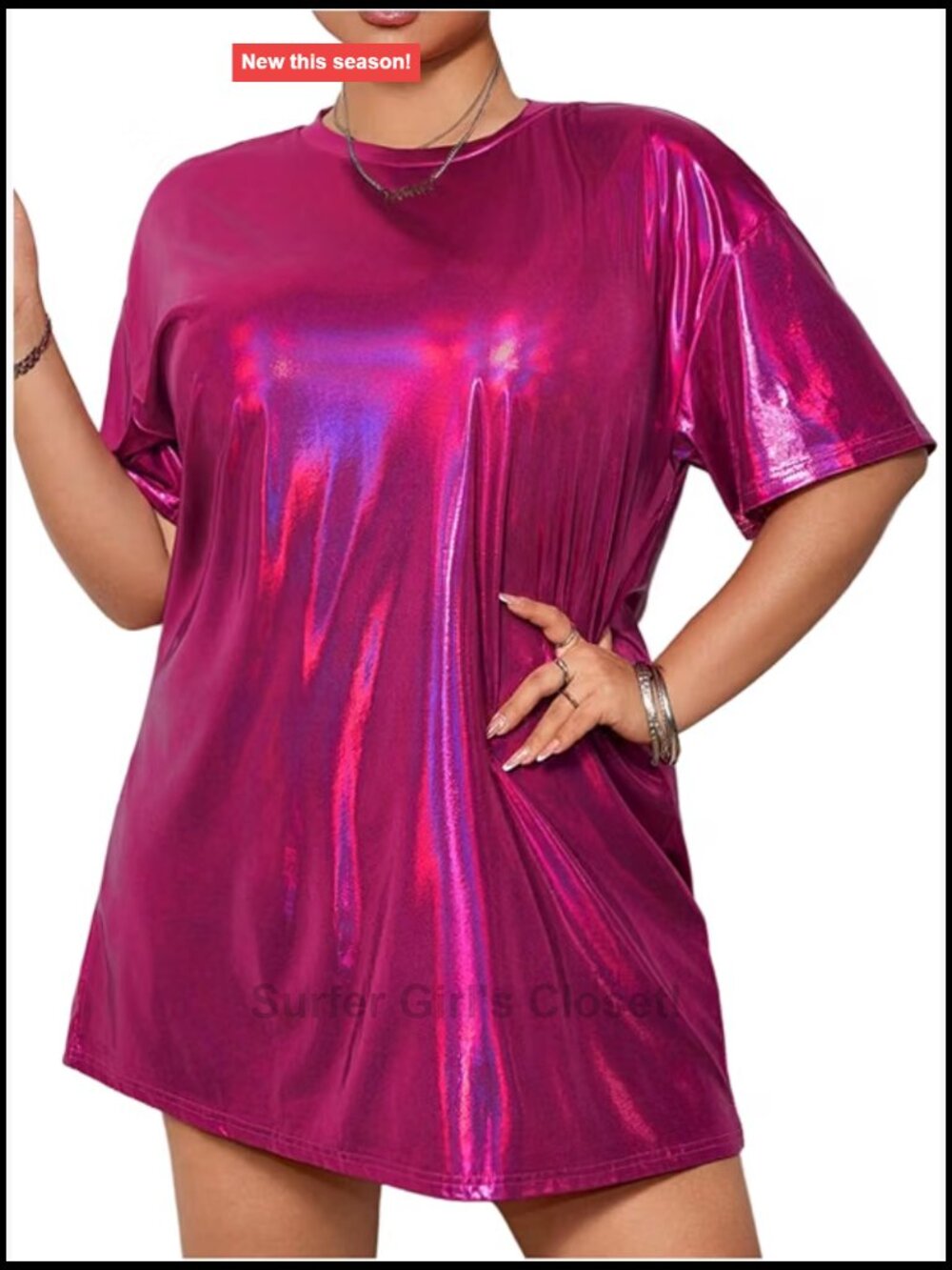 Plus Size Holographic PU Leather Party Dress Club Night Out Metallic